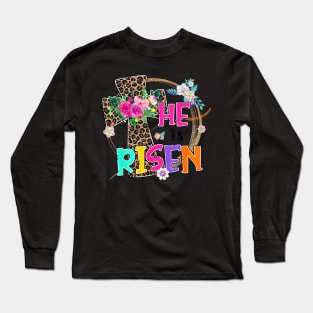 Easter For Christian Teen Girls Mom He Is Risen Leopard Long Sleeve T-Shirt